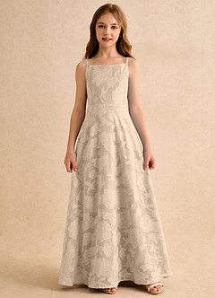 Azazie Jaella Girls Formal Flower Girl Klänningar Klänning A-Line i Blommig Utbrändhet Plisserad image3