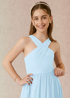 Azazie Jiya Junior Sky Blue A-Line Pleated Chiffon Dress image4
