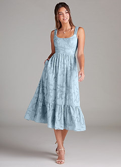 Azazie Alissa Bridesmaid Dresses Sky Blue A-Line with Pockets Floral Burnout Dress image1