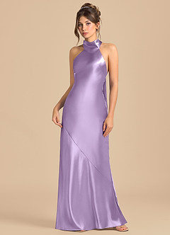 Azazie Velli Brudtärnklänningar Klä av Tubklänning i Metallisk satin Hög hals Lila image3