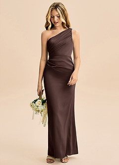 Azazie Akilah Junior Ganache Sheath Pleated Stretch Satin Dress image3