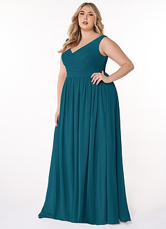 Azazie Keyla Brautjungfernkleider A-Linie V-Hals Gefaltet Chiffon Kleid Tintenblau image8