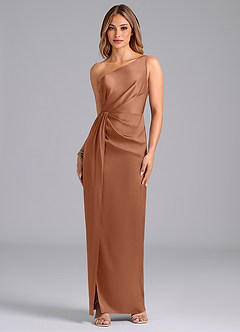 Azazie Naria Final Sale Bronzer Sheath One Shoulder Stretch Satin Dress image1