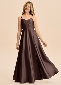 Azazie Rumi Junior Jurk van Stretch Satijn met A-Lijn Geplooid Ganache image1