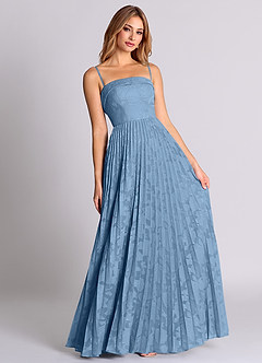 Azazie Mariana Bridesmaid Dresses Steel Blue A-Line Strapless Floral Burnout Convertible Dress image7