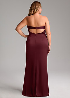 Azazie Leonis Vestidos de damas de honor Vestido de Cabernet de Satén Elástico de Corte Sirena Convertible con Plisado image10