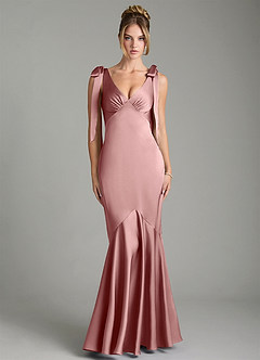 Azazie Alena Bridesmaid Dresses Dusty Rose Mermaid Pleated Stretch Satin Dress image1
