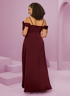 Barbie ♥ Azazie Bridesmaid Dresses Cabernet A-Line Off the Shoulder Stretch Satin Dress image9