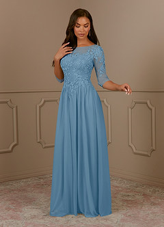 Azazie Harriet Mother of the Bride Dresses Steel Blue A-Line Scoop lace Mesh Dress image3