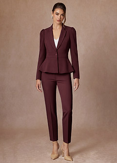Amara Cabernet Refined Weave Tailored Peplum Pantsuit