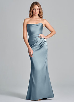 Azazie Olea 신부 들러리 드레스 인어 스트랩리스 스트레치 새틴 바닥 길이 드레스 image1