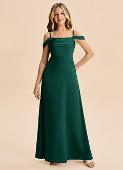 Azazie Lettie Junior Vestido de Esmeralda de Satén Elástico de Corte en A con Vestidos sin tirantes image4