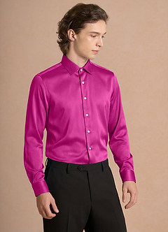 front Julian Fuchsia Stretch Satin Dress Shirt