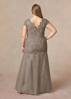 Azazie Marbella Mother of the Bride Dresses Taupe Mermaid Queen Anne Sequins Lace Dress image9