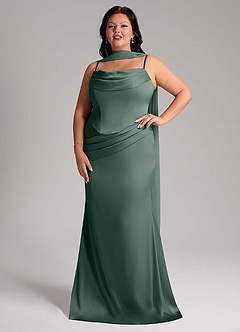 Azazie Sorrel Bridesmaid Dresses Sea Moss Mermaid Strapless Stretch Satin Convertible Dress image10