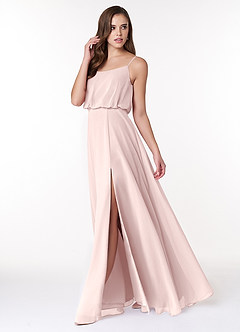 Azazie Lupe Bridesmaid Dresses Blushing Pink A-Line Scoop Blouson Chiffon Dress image3