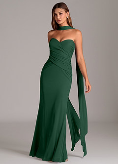 Azazie Katelyn Jurken voor bruidsmeisjes Converteerbaar Jurk van Mesh met Kolom Strapless Donkergroen image3