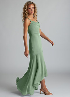 Azazie Summer Bridesmaid Dresses Matcha Mermaid Scoop Cowl Chiffon Dress image3