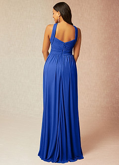 Azazie Hillian Bridesmaid Dresses Royal Blue A-Line Halter Pleated Mesh Dress image2