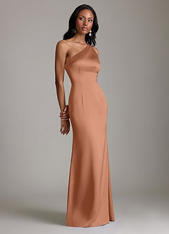 Azazie Voni Suknie dla druhen Syrena Jedno ramię Satyna elastyczna Do ziemi Sukienka image1