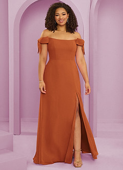 Barbie ♥ Azazie Jurken voor bruidsmeisjes Converteerbaar Jurk van Chiffon met A-Lijn Off the Shoulder Kaneel image7