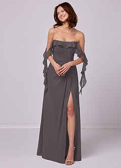 Barbie ♥ Azazie Bridesmaid Dresses Steel Grey A-Line Off the Shoulder Chiffon Convertible Dress image3