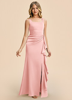 Azazie Adrienne Junior Powder Pink Sheath Pleated Stretch Satin Dress image6