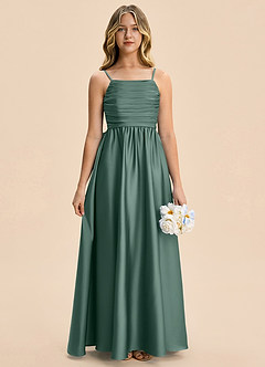 Azazie Kai Junior Eucalyptus A-Line Pleated Stretch Satin Dress image1