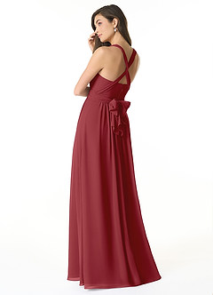 Azazie Olani Bridesmaid Dresses Pomegranate A-Line One Shoulder Chiffon Convertible Dress image3