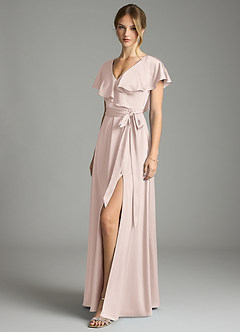 Azazie Lainey Bridesmaid Dresses Blushing Pink A-Line with Pockets Stretch Satin Dress image1