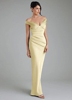 Azazie Stella Robes de demoiselle d'honneur Robe Fourreau Convertible en Satin extensible Corset Sorbet Citron image5