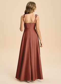 Azazie Popsy Junior Auburn A-Line Bow Stretch Satin Dress image2