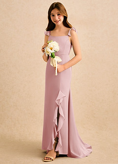 Azazie Novalie Girls Formal Flower Girl Klänningar Klä Sjöjungfru i Stretch Satin Rosett image2