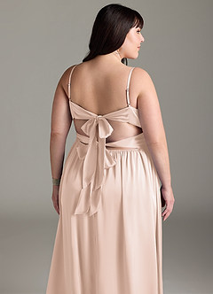 Azazie Zeya Bridesmaid Dresses Blushing Pink A-Line Pleated Stretch Satin Dress image15