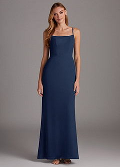 Azazie Tayla Bridesmaid Dresses Dark Navy Sheath Square Neckline Chiffon Dress image1