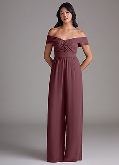 Azazie Lamara Brautjungfernkleider Wandelbar Schulterfrei Chiffon Overall/Jumpsuit Sangria image3