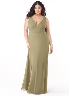 Azazie Christiana Robes de demoiselle d'honneur Robe Trapèze en Mousseline de soie Col V plissé Vert Mousse image9