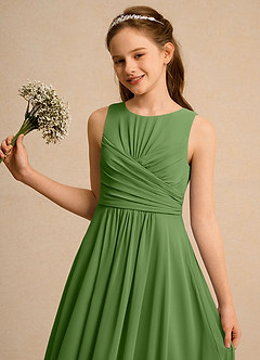 Azazie Ducky Girls Formal Jurken voor bloemenmeisjes A-Lijn Jurk van Chiffon Geplooid Basilicum image3
