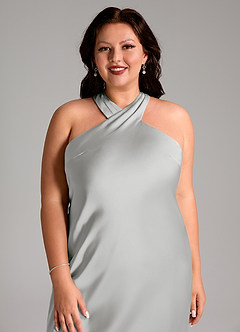 Azazie Doretta Bridesmaid Dresses Silver Mermaid Pleated Stretch Satin Dress image11