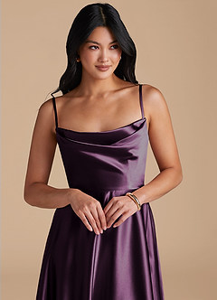 Azazie Elle Brautjungfernkleider A-Linie mit Taschen Metallischer Satin Kleid Pflaume image3