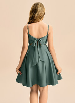 Azazie Miko Junior Sea Moss A-Line Pleated Stretch Satin Dress image2