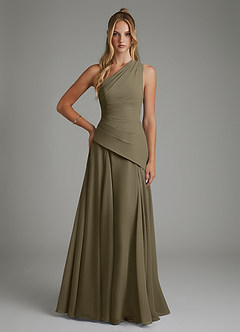Azazie Holly Bridesmaid Dresses Willow Green A-Line Corset Chiffon Dress image1