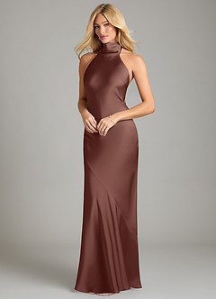 Azazie Velli Vestidos de damas de honor Vestido de Expresado de Satén Elástico de Corte Sirena con Cuello Alto image1