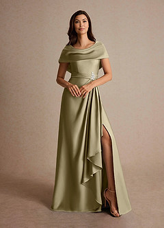 Azazie Branford Mother of the Bride Dresses Moss Green A-Line Pleated Stretch Satin Dress image7
