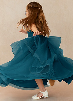 Azazie Sofia Flower Girl Dresses Ink Blue A-Line Beaded Tulle Dress image2