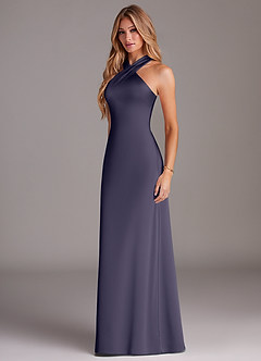 Azazie Doretta Bridesmaid Dresses Stormy Mermaid Pleated Stretch Satin Dress image4