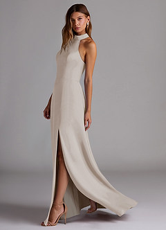 Azazie Myra Bridesmaid Dresses Frost A-Line Side Slit Stretch Satin Dress image5
