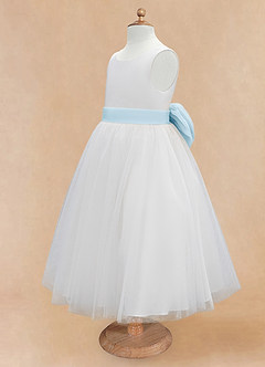 Azazie Kavi Flower Girl Dresses Ivory Sky Blue A-Line Bow Matte Satin Dress image9