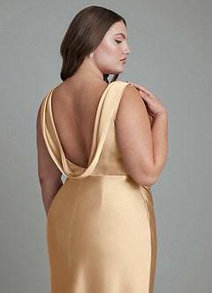 Azazie Kieryn Bridesmaid Dresses Champagne Mermaid Pleated Stretch Satin Dress image8