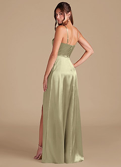 Azazie Halsey Bridesmaid Dresses Moss Green A-Line Side Slit Metallic Satin Dress image6